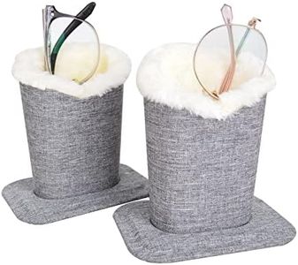 Baitaihem Pack of 2 Plush Lined Eyeglasses Holder Stand Protective Glasses Case For Desks Or Nightstands, Canvas (gray)