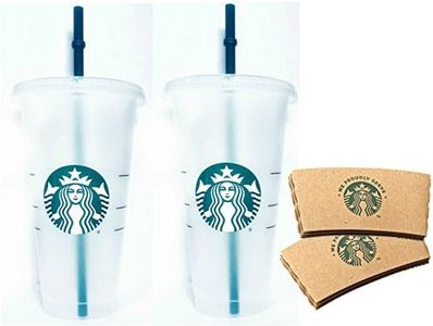 Starbucks Reusable Venti 24 fl oz Frosted Ice Cold Drink Cup Bundle Set of 2 with Sleeves