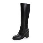 Fashion Thirsty Womens Knee High Boots Chunky Block High Heel Mid Calf Ladies Warm Winter Comfort Stretch Panel Lightweight Zip Up Boot Flat Walking Shoes