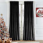 Timeper Black Velvet Curtains for Home - Extra Long Blackout Privacy Curtains for Theater, Thermal Insulated Curtains for Living Room/Basement, Black, W52 x L102, 2 Panels, Back Tab Design