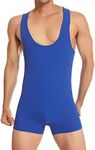 SPNSSTCR Men Bodysuits Slip Fitness Shapewear Underwear Athletic Supporters Wrestling Singlet Leotard, Blue, Medium