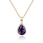 Linawe Amethyst Crystal Chain Necklace for Women Trendy Rose Gold, Purple Imitation Diamond Cubic Zirconia Rhinestone Birthstone Pendant Necklace, Moissanite Boho Jewelry Set