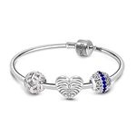 GNOCE Charm Bangle Bracelet for Women 925 Sterling Silver Bracelet with 3 Charm Beads Basic Charm Bangle with Clasp For Wife Daughter (Silver, 19)