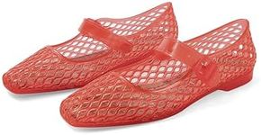 DOEYG Red Jelly Ballet Flats for Women Jelly Sandals Shoes Women Beach Jellies Mary Jane Flats Ballerina Shoes Size 5.5