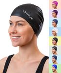 Limmys Women’s Swimming Cap - 100% Silicone Ladies Swim Caps - Premium Quality, Stretchable and Comfortable Swimming Hats - Available in Different Attractive Colours (Black)