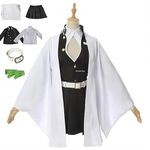 GT Gala Time Mitsuri_Kanroji Cosplay Costume Full Set (XL), Demon_Slayer Iconic White Skirt, Black Coat, Cloak, Socks, Belt, Ideal Gift for Anime Fan