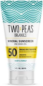 Two Peas Organics - All Natural Organic SPF 50 Sunscreen Lotion - Coral Reef Safe - Baby, Kid & Family Friendly - Chemical Free Mineral Based Formula - Waterproof & Unscented – 3oz