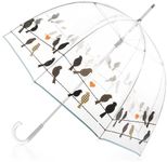 totes Clear Bubble Umbrella with Dome Canopy, Lightweight Design, Wind and Rain Protection, Birds on a Wire, Adults - 51" Canopy, Clear Bubble Umbrella With Dome Canopy, Lightweight Design, Wind and