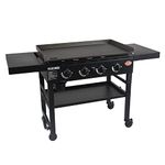 Char-Griller® Flat Iron 4-Burner Propane Gas Flat-Top Griddle with Steel Griddle Top, Wind Guards and Instant-Ignition, 775 Cooking Square Inches in Black, Model E8936