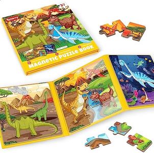 SYNARRY Magnetic Dinosaur Puzzles for Kids Ages 3-5, 20 Pieces Toddler Dino Puzzles, Children Travel Activity Toys Games for Kids Boys Girls Ages 3 4 5 in Car Airplane, Learning Magnet for Road Trip