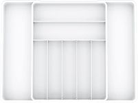 SimpleHouseware Expandable Cutlery Drawer Organizer and Flatware Utensil Tray for Kitchen, White