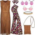 AOTHSO 8 Pcs 70s Women Hippie Costu