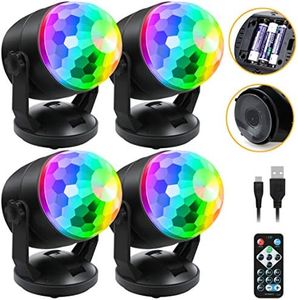 Luditek 4-Pack Disco Ball Light, Sound Activated Party Lights w/Remote Battery Powered USB Portable DJ Strobe Light, Party Supplies for Indoor Large Home Room Dance Karaoke Christmas Party Decorations