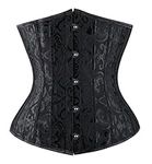 Everbellus Womens 24 Spiral Steel Boned Satin Underbust Waist Training Brocade Corset Black L