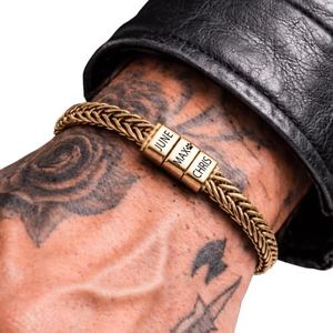 Personalized Gold Stainless Bracelet, 1-10 Bead, Custom Engraved Gift