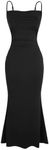 Milumia Women's Long Slip Dress Ruched Spaghetti Strap Sleeveless Fishtail Bodycon Maxi Cami Dress Black Solid X-Large