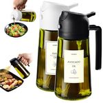 TrendPlain 470ml Olive Oil Dispenser Bottle for Kitchen Gadgets - 2 in 1 Dispenser and Sprayer - Olive Oil Spray Bottle w/Stickers (Light Blockage) - BPA Free - Black&White
