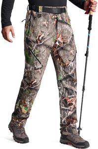 FREE SOLDIER Men's Fleece Lined Outdoor Cargo Hiking Pants Water Repellent Softshell Snow Ski Pants with Zipper Pockets (Hunting Camo 42W x 32L)
