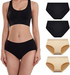 SERISIMPLE Viscose Bamboo Women Luxury Underwear Silky Comfy Ultra Soft Briefs Breathable Stretch High&Mid Waist Panties 4 pack (Mid-Skin&Black, Medium)