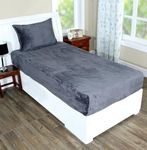 RD TREND 250 GSM Flannel Elastic Warm bedsheets for Winter Single Fitted Size (72x48x8 Inches) with 1 Pillow Cover Size (18x28 Inches) Color- Dark Grey, Solid