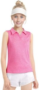 Auranso Girls Sleeveless Polo Shirts V-Neck Golf Tennis T-Shirts with Collared Quick Dry Tank Tops Rose Red 7-8 Years