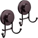 HOME SO Suction Cup Hooks for Shower, Bathroom, Kitchen, Glass Door, Mirror, Tile – Loofah, Towel, Coat, Bath Robe Hook Holder for Hanging up to 15 lbs – Rustproof Bronze Stainless Steel (2-Pack)