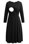 Smallshow Nursing Dresses 3/4 Sleeve Maternity Breastfeeding Dress for Women Black M