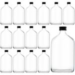 Tebery 15 Pack Glass Flask Liquor Bottle with Black Caps, 12OZ Drink Bottles for Beer Milk Beverage Perfume Oil Sauce Whiskey Soda Liquid