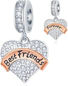 Meilleurs amis pour toujours pendentif charms, convient au bracelet d'amitié pandora, Charm bff en argent sterling 925, perle d'amour pendentif cz clair coeur pavé, cadeaux pour anniversaire/souvenirs