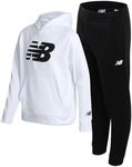 New Balance Boys' Sweatsuit Set - 2 Piece Fleece Pullover Hoodie Sweatshirt and Sweatpants (4-20), Size 10, Bright White Black