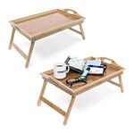 Relaxdays Set of 2 breakfast trays, foldable, serving tray with legs, with two handles, bamboo, natural finish