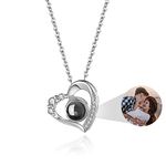 Easycosy Personalized Photo Projection Necklace Custom I Love You 100 Languages Heart Pendant Jewelry Gifts for Mum Women Girlfriend Daughter Birthday Anniversary(Sliver)