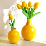 BEHOMA Yellow Metal Flower Vase For Modern Shape Home Decor| Decoration Item For Living Room Office| Table Decorative Flower Pot For Gifting | (Pack Of 2, Yellow) (Flower Not Included)