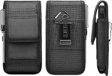 TDG® TDG® Nylon Mobile Cell Phone Belt Pouch Holster case Cover with Belt Clip and Loops - Card Holder RFID Protection - Velcro Flap - for Apple iPhone with Slim Case on (iPhone 14 Plus, Black_NC)