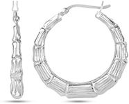 LeCalla Sterling Silver Jewelry Bamboo Design Hoop Earrings for Girl