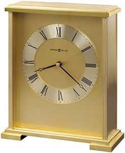 Howard Miller Exton Tabletop Clock Analog Display, Roman Numerals Alarm with A Diamond-Cut Edges Perfect for Living Room Office and Home Decor Quartz Movement Battery Operated Clock