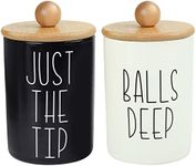 MOMEEMO Apothecary Jars with Lids for Bathroom Organization, Qtip Holder and Cotton Ball Holder are Great for Farmhouse Bathroom Decor, Rustic Bathroom Decor. (Ceramic)