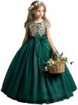 TTYAOVO Girls Pageant Princess Flower Dress Kids Prom Puffy Ball Gowns, 53 Green, 7-8 Years