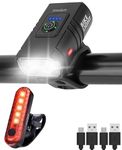 tmelam USB Rechargeable LED Bike Light Set Front and Rear, Bike Head Light, Cycling Front Rear Lamp, Waterproof, Power Bank and Phone Holder, 1200LM-1600LM (1 Front 1 Rear)