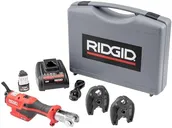 RIDGID 72553 Model RP 115 Mini Press Tool and Battery Kit with 1/2" to 3/4" ProPress Press Tool Jaws, 2V Li/Ion Battery, 12V Charger, and Carrying Case , Red