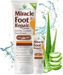 Miracle Foot Repair Cream (8 oz & 1 oz) Repairs Dry Cracked Heels and Feet, 60% Pure UltraAloe Moisturizes, Softens, and Repairs