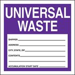 Accuform Signs MHZW16EVP Adhesive-Poly Vinyl Hazardous Waste Label Legend UNIVERSAL WASTE - SHIPPER - ADDRESS - CITYSTATEZIP - CONTENTS - ACCUMULATION START DATE - 6 Length x 6 Width x 2.6 Mil Thickness Purple/Black/White (Pack of 25)