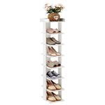 Youyijia Narrow Shoe Rack, 8-Tier Tall Shoe Rack Organiser, Slim Vertical Shoe Storage Cabinet Wooden Shelf Rack Shoe Tower Quick Assembly Free Standing Display Rack for Corner Entrance (White)