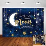 Avezano Love You to The Moon and Back Backdrop for Baby Shower Birthday Party Decoration Sky Moon Gold Stars Twinkle Twinkle Little Star Gender Reveal Photography Background (7x5ft)