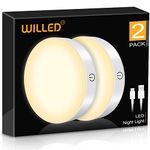 WILLED 3000K Dimmable Touch Lights, Battery Rechargeable Tap Lights, Magnet Stick on Closet Light, Portable LED Puck Night Lights for Cabinet, Wardrobe, Counter, Kitchen, Bedroom (2 Pack)