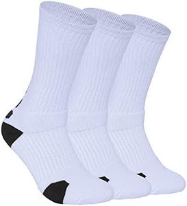 Dingcooler Basketball Socks for Men & Boys, Cushioned Athletic Sports Crew Socks for Youth Adult, 3 Pairs 902 White