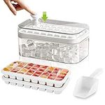 Ice Cube Tray with Lid and Storage, 64 Ice Cubes Mould with Bin & Scoop, Press Type Ice Cubes Maker Ice Cube Trays with Non-Spill Stackable Lids, for Freezer Cocktail Whiskey Coffee Tea (White)