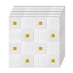 GOWALL 3D Foam Wallpaper Wall Panels Brick Self-Adhesive Waterproof PE Foam, Ceiling Wallpaper for Bedroom Furniture, 57.5 Sq.Ft Peel and Stick 3D Brick | 70cmX70cm (White Golden, 18)