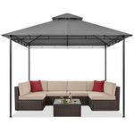 Yaheetech Outdoor Gazebo for Garden Patios, 3.3x3.3m Gazebo W/Stable Steel Farme, Waterproof Canopy, Solid Shelter Tent, Double Tiers Roof for Lawn/Backyard/Deck, Dark Grey