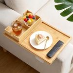 ROCDEER 2-in-1 Couch Cup Holder Tray with Metal Legs, Bamboo Couch Armrest Table with Detachable Cup Holder, Adjustable 2–9.85 Inch Fit, Extra Stable Sofa Arm Tray for Living Room & Recliner
